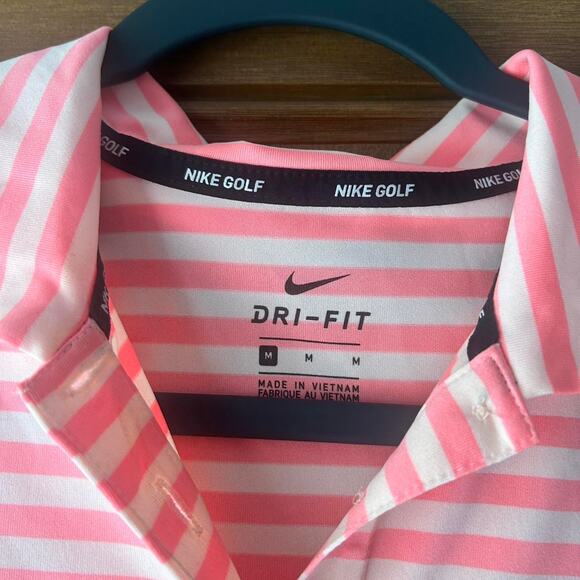 Pink and white striped Nike Dri Fit Golf Polo Shirt Pickleball tennis Medium‎ - Picture 4 of 4